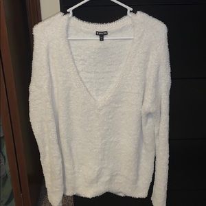 Express white fuzzy sweater